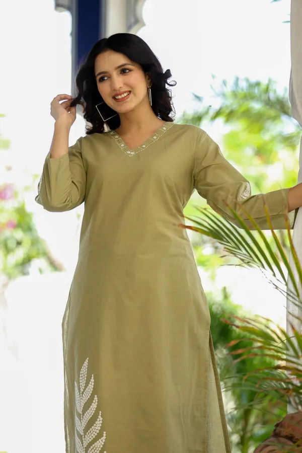 Olive_Green_Embroidered_Cotton_Kurta_&_Palazzo_Set