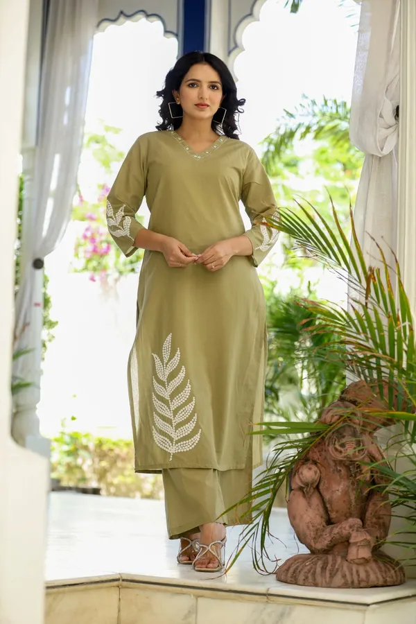 Olive_Green_Embroidered_Cotton_Kurta_&_Palazzo_Set