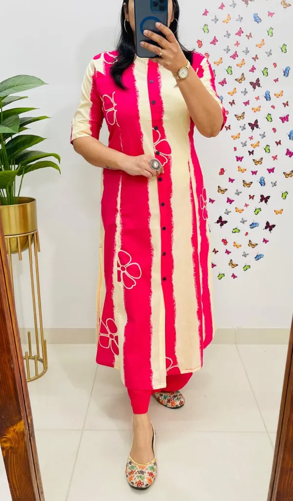 Floral_Print_Cotton_Pink_Kurti_Plazo_Set