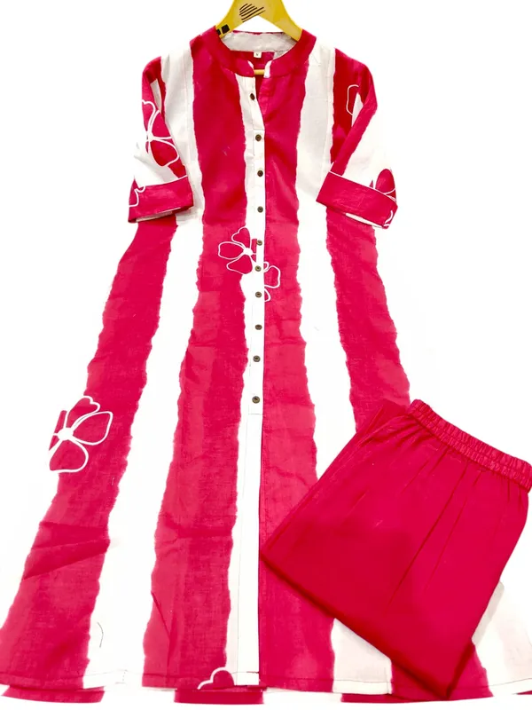 Floral_Print_Cotton_Pink_Kurti_Plazo_Set