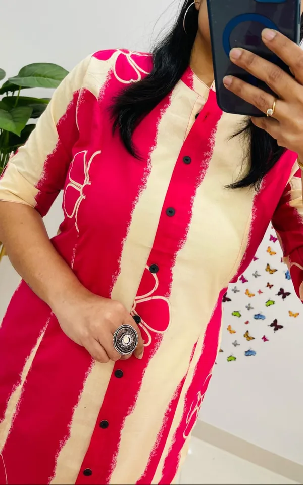 Floral_Print_Cotton_Pink_Kurti_Plazo_Set