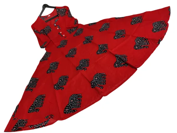 Beautiful_Elephant_Print_Red_Cotton_Middy_Gown