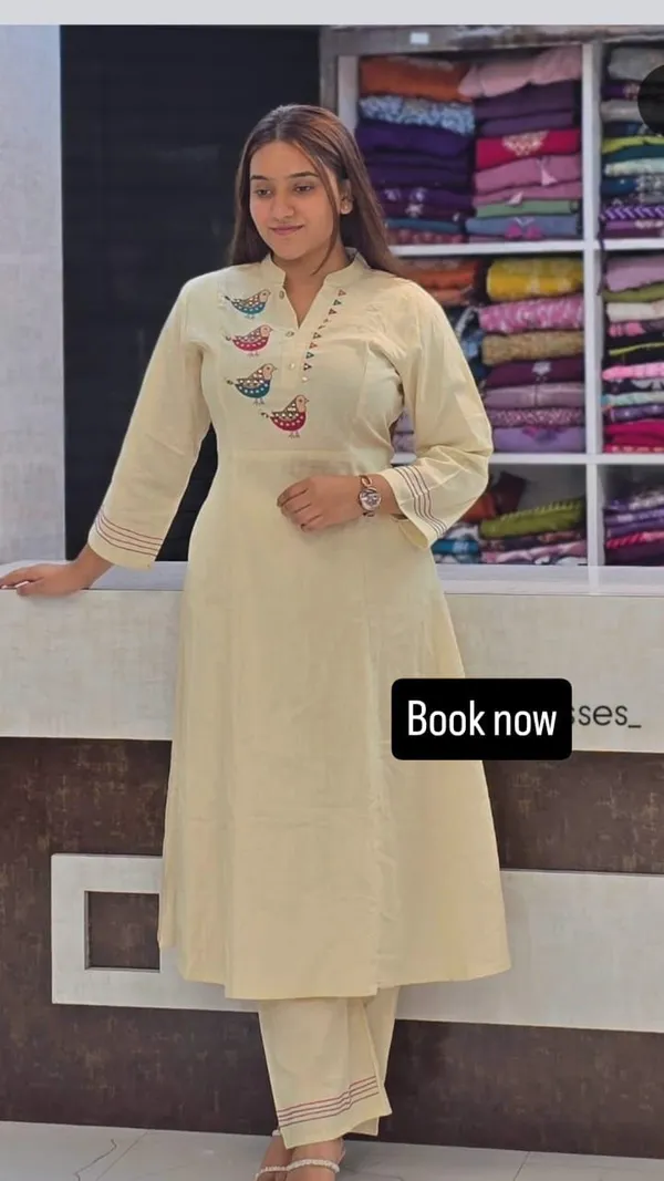 Embroidery_Work_Cream_Kurti_Plazo_Set