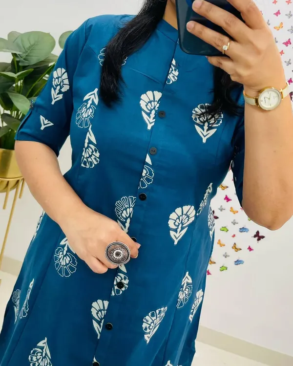 Printed_Blue_Cotton_Kurti_Plazo_Set
