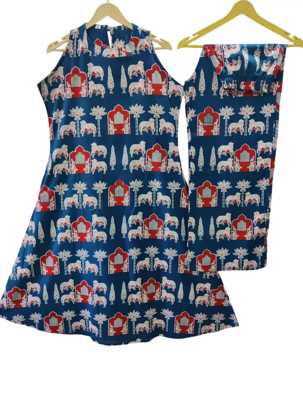 Aline_Halter_Neck_Blue_Kurti_Plazo