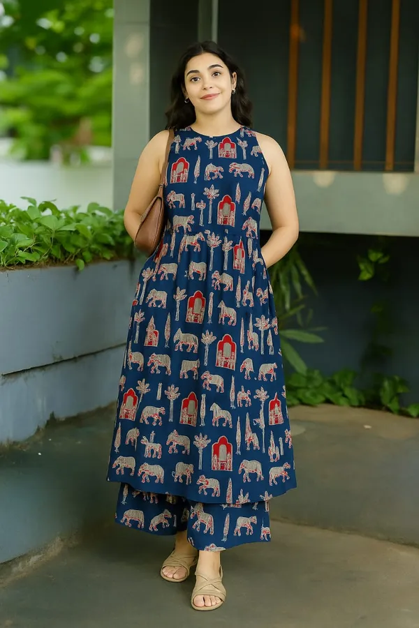 Aline_Halter_Neck_Blue_Kurti_Plazo