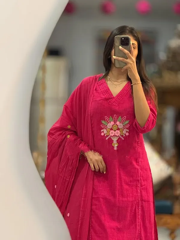 Embroidary_Work_Pink_Color_Cotton_Suit_Set