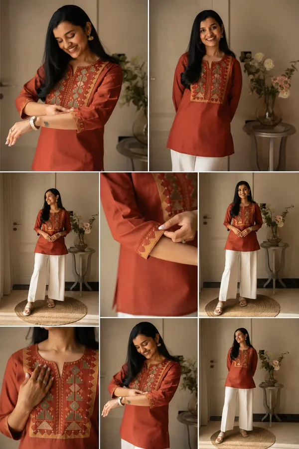 Rust_Cotton_Kurti_&_Heavy_Cotton_Flex_Pant_Set