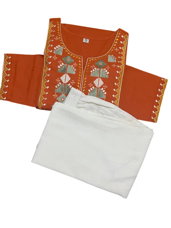 Rust_Cotton_Kurti_&_Heavy_Cotton_Flex_Pant_Set