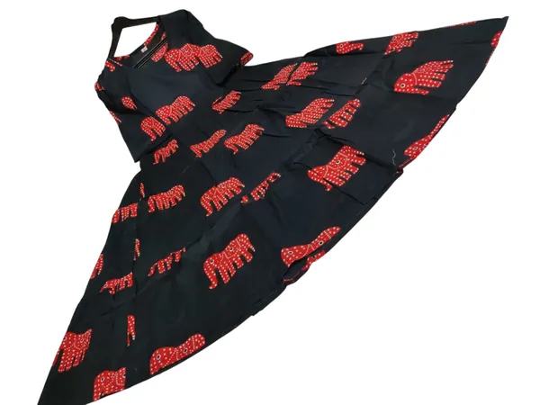 Beautiful_Elephant_Print_Black_Cotton_Middy_Gown