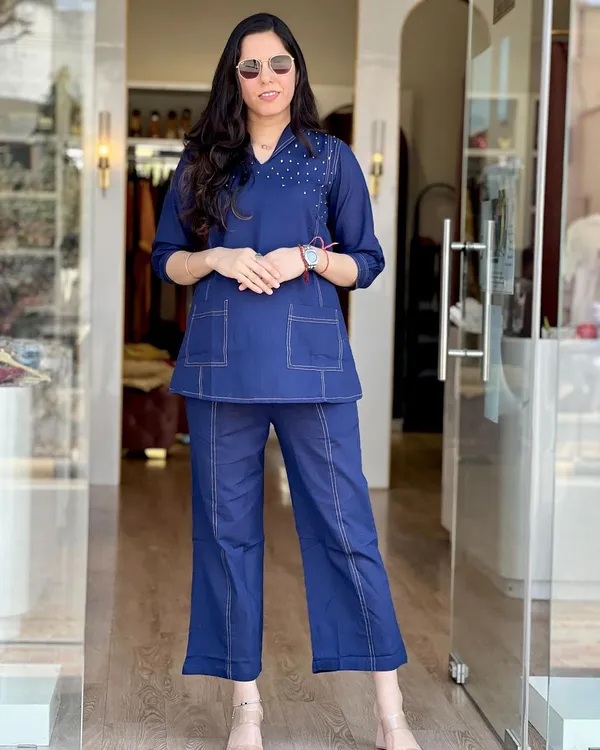Cotton_Slub_Blue_Hand_Work_Co_ord_Set