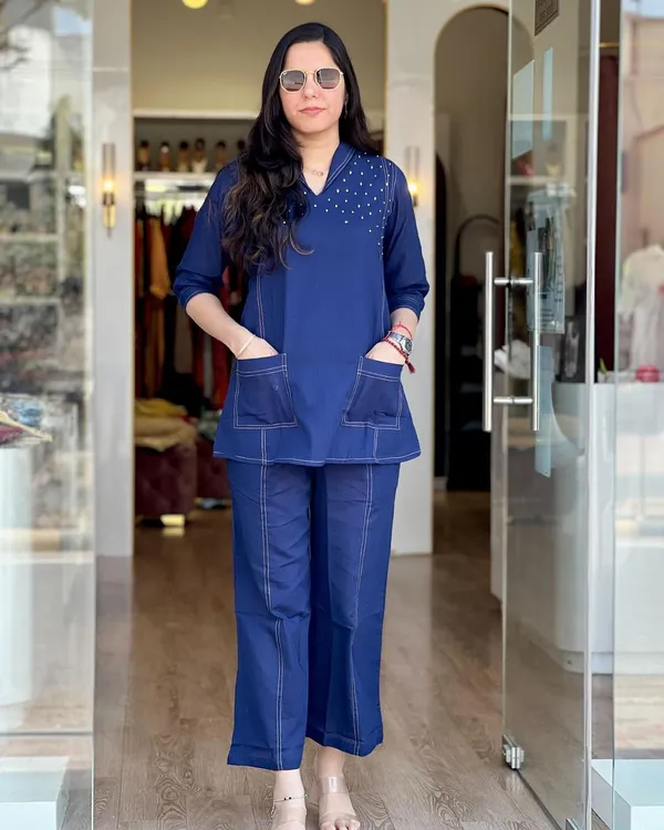 Cotton_Slub_Blue_Hand_Work_Co_ord_Set