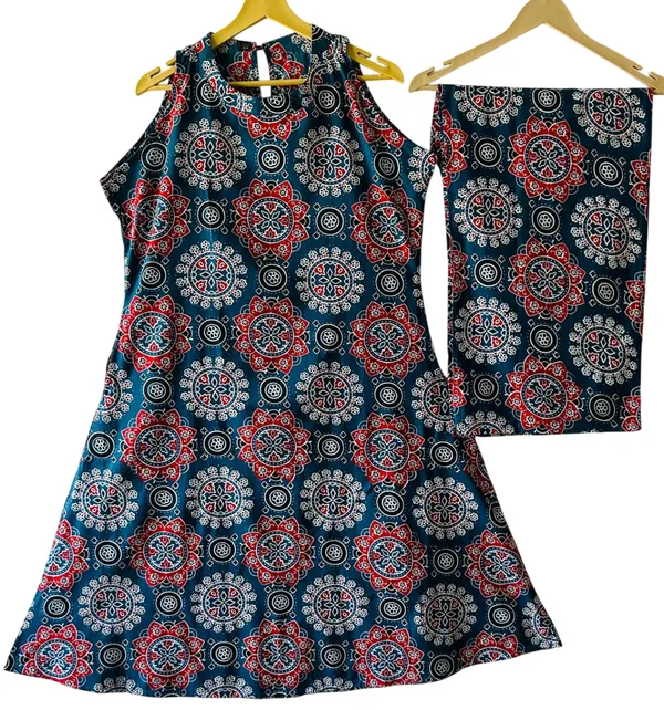 A-Line_Halter_Neck_Blue_Kurti_Plazo
