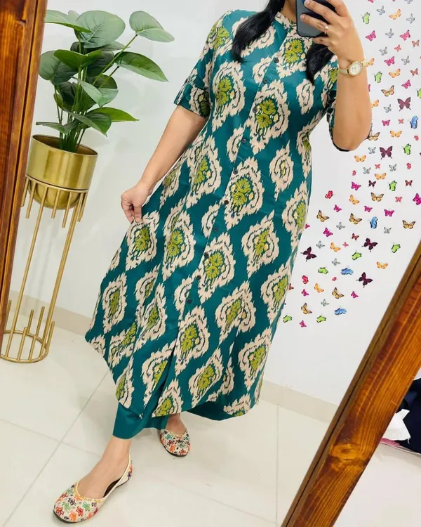 Printed_Cotton_Green_Kurti_Plazo_Set