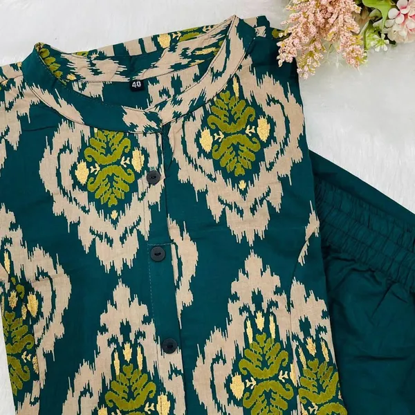 Printed_Cotton_Green_Kurti_Plazo_Set