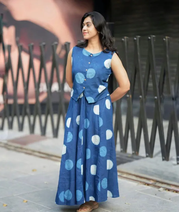 Polka_Dot_Print_Blue_Cotton_Skirt_Top