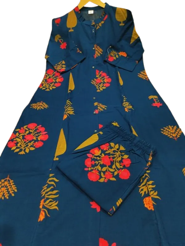 Printed_Cotton_Blue_Kurti_Plazo_Set