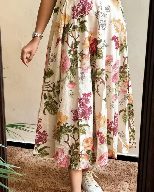 Cream_Color_Printed_Cotton_Middy_Gown