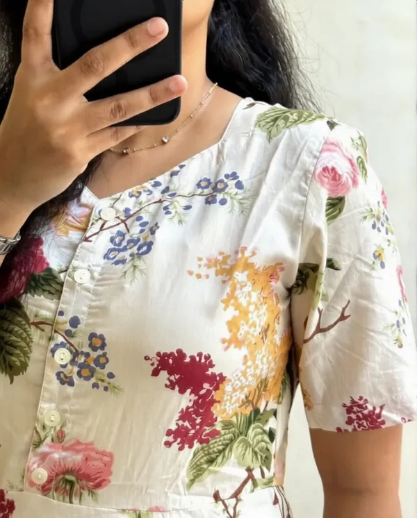 Cream_Color_Printed_Cotton_Middy_Gown