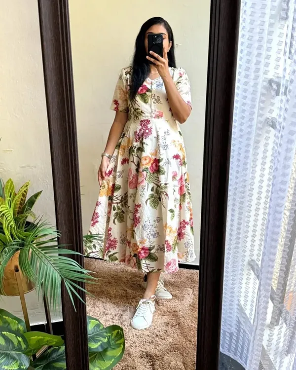 Cream_Color_Printed_Cotton_Middy_Gown