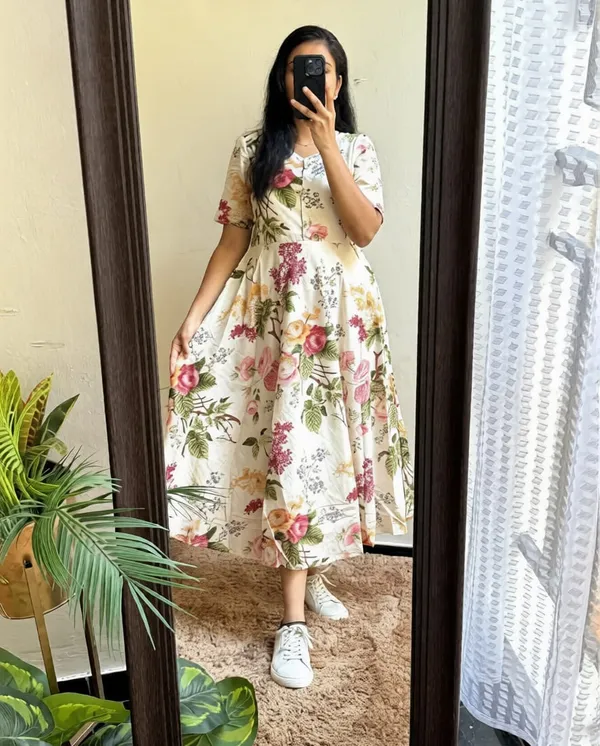 Cream_Color_Printed_Cotton_Middy_Gown