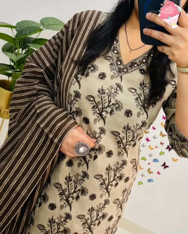 Floral_Print_Beige_Color_Cotton_Sit_Set
