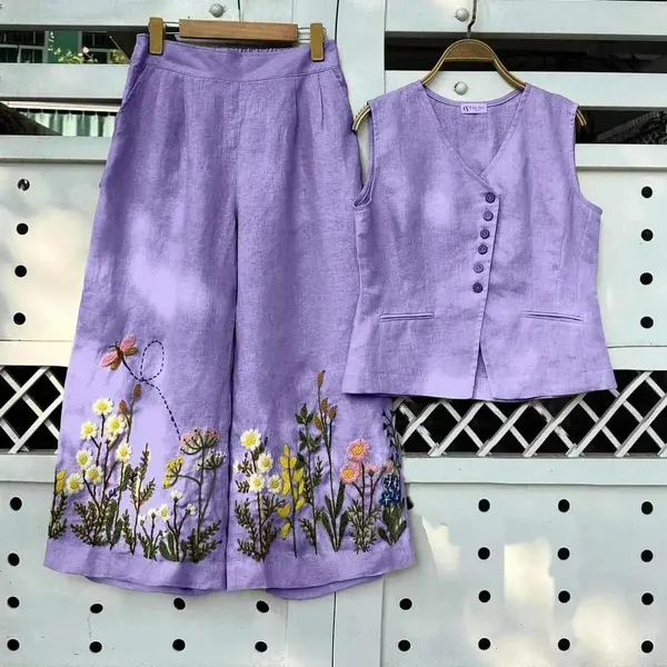 Embroidary_Work_Cotton_Slub_Lavender_Co_ord_Set