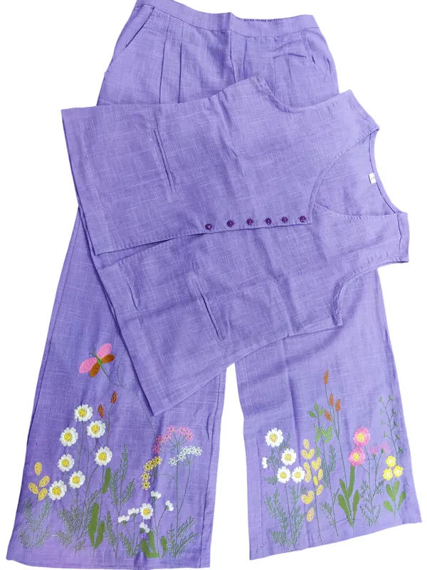 Embroidary_Work_Cotton_Slub_Lavender_Co_ord_Set