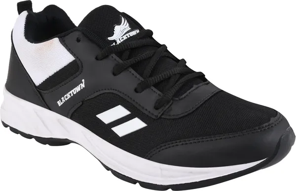 Black_&_White_Solid_Mesh_Eva_Sole_Sports_Running_Shoes_For_Men