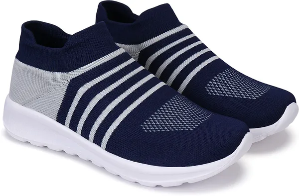 Navy_&_Grey_Woven_Design_Mesh_Eva_Sole_Sports_Walking_Shoes_For_Men
