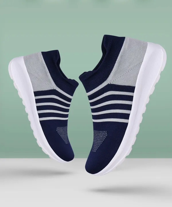 Navy_&_Grey_Woven_Design_Mesh_Eva_Sole_Sports_Walking_Shoes_For_Men
