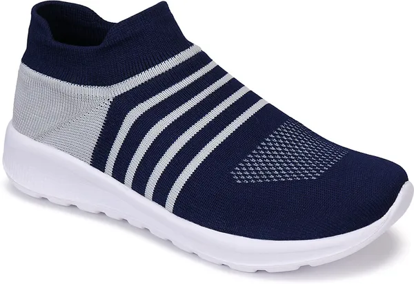 Navy_&_Grey_Woven_Design_Mesh_Eva_Sole_Sports_Walking_Shoes_For_Men