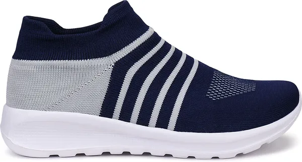 Navy_&_Grey_Woven_Design_Mesh_Eva_Sole_Sports_Walking_Shoes_For_Men