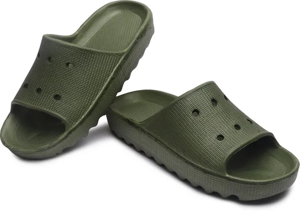 Olive_Solid__Comfortable_Slides_For_Men