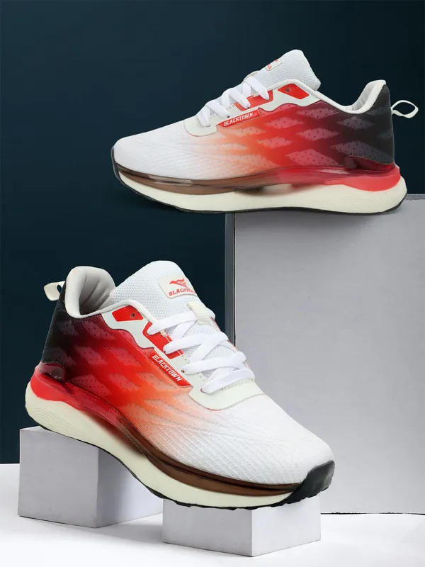 White_&_Red__Flyknit_Phylon_Casual_Running_Shoes_For_Men