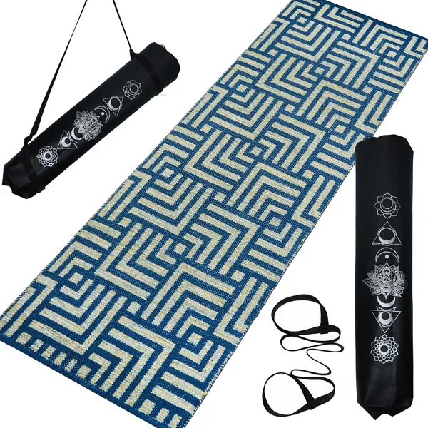 Blue_Handmade_Knitted_Melange_Premium_Cotton_Yoga_Mat_With_Strong_Anti_Skid_Backing,_Carry_Bag_&_Strap_(2_X_6_Feet_|_8_Mm_Thick)