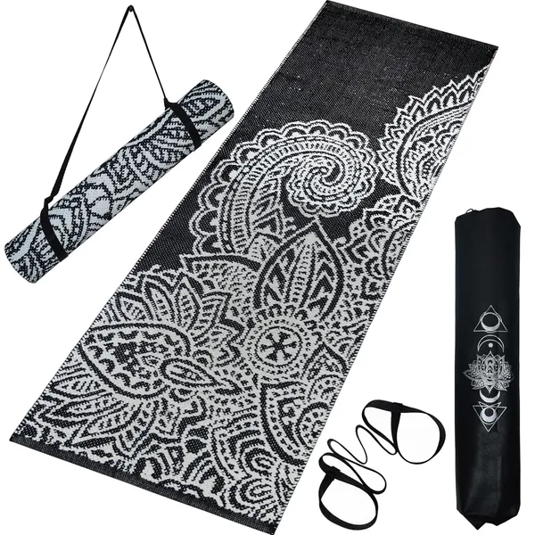 Black_Handmade_Knitted__Cotton_Strong_Anti_Slip_Grip,_Sweat_Absorbing,_Machine_Washable_Yoga_Mat_For_Women_&_Men_(2_X_6_Feet_|_8_Mm)