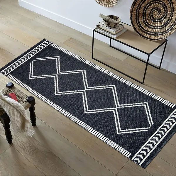 White_&_Black_Handmade_Knitted_Premium_Cotton_Runner_For_Bedroom,_Living_Room,_Kitchen,_Balcony_(70_X_200_Cm_|__7_Mm_Thick)
