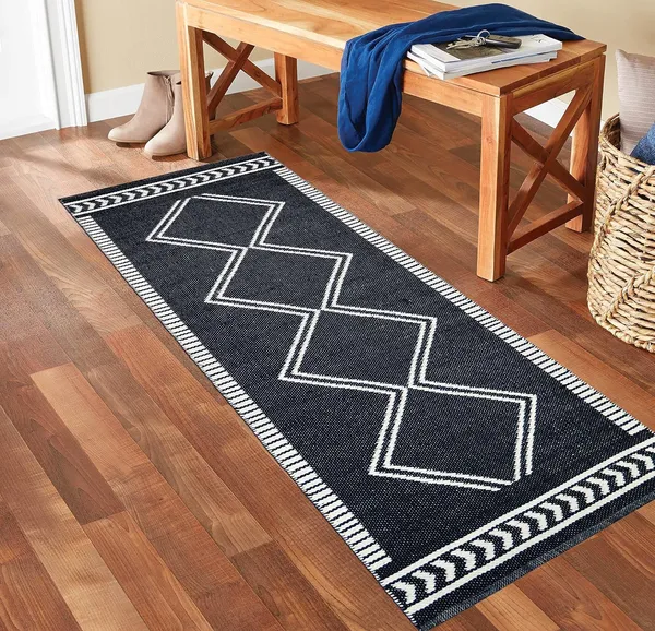 White_&_Black_Handmade_Knitted_Premium_Cotton_Runner_For_Bedroom,_Living_Room,_Kitchen,_Balcony_(70_X_200_Cm_|__7_Mm_Thick)