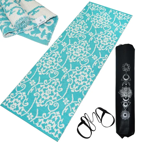 Aqua_Handmade_Knitted_Premium_Cotton_Yoga_Mat_With_Strong_Anti_Skid_Backing,_Carry_Bag_&_Strap_(8Mm)