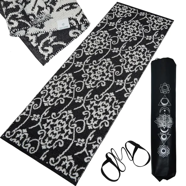 Black_Premium_Handmade_Knitted_Cotton_Yoga_Mat_With_Strong_Anti_Skid_Backing,_Carry_Bag_&_Strap_(8Mm)