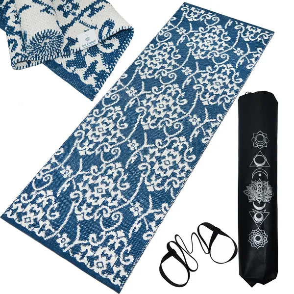 Handwoven_Cotton_Yoga_Mat,_2X6_Feet,_8_mm_Thickness,_Washable_Color-Blue
