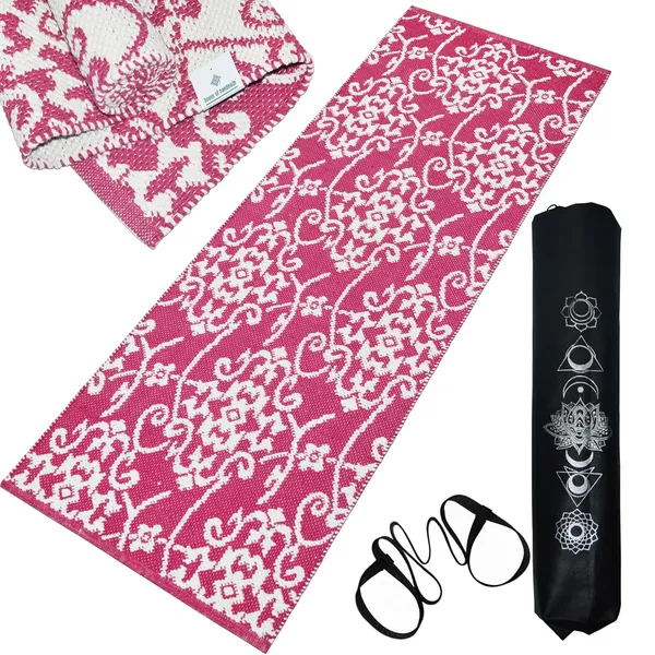 Pink_Handmade_Knitted__Premium_Cotton_Yoga_Mat_With_Strong_Anti_Skid_Backing,_Carry_Bag_&_Strap_(8Mm)