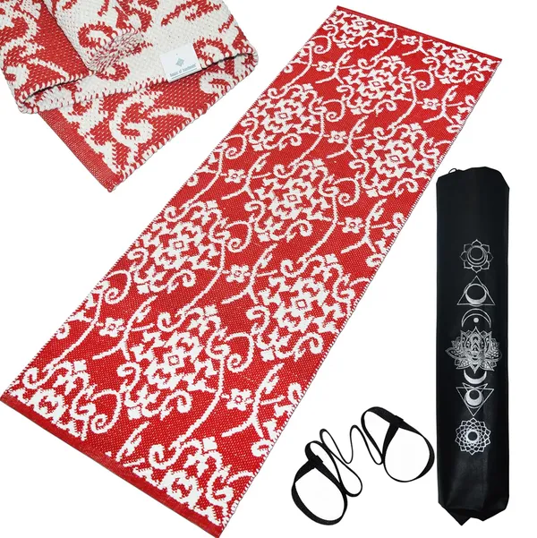 Red_Handmade_Knitted_Premium_Cotton_Yoga_Mat_With_Strong_Anti_Skid_Backing,_Carry_Bag_&_Strap_(8Mm)