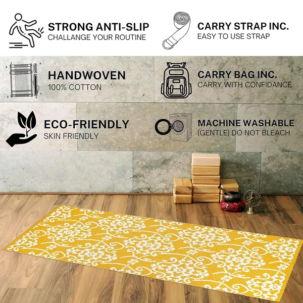 Yellow_Premium_Handmade_KnittedCotton_Yoga_Mat_With_Strong_Anti_Skid_Backing,_Carry_Bag_&_Strap_(8Mm)