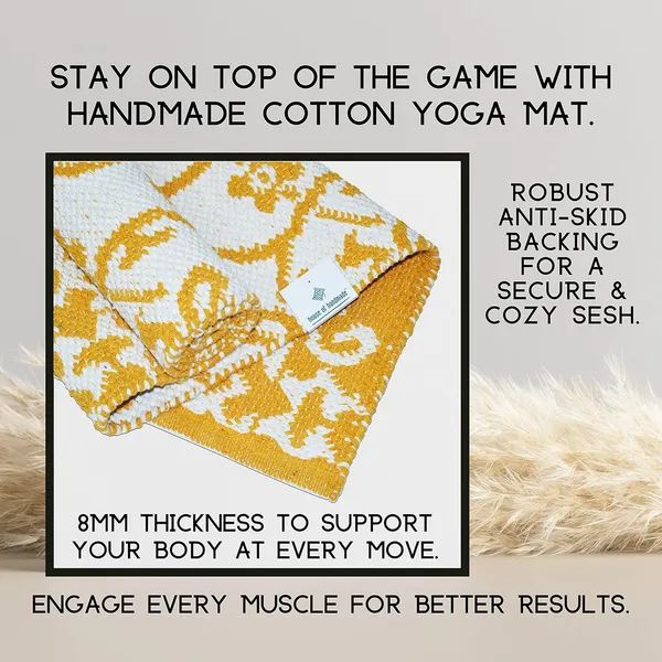 Yellow_Premium_Handmade_KnittedCotton_Yoga_Mat_With_Strong_Anti_Skid_Backing,_Carry_Bag_&_Strap_(8Mm)