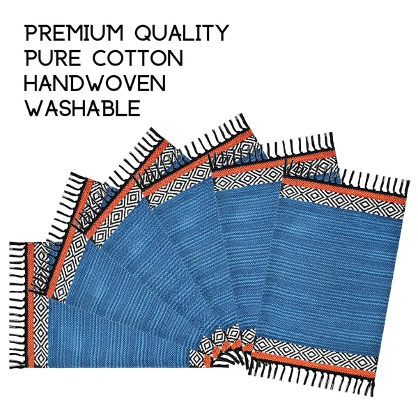 Multicolor_Handmade_Knitted_Thick_Machine_Washable_Table_Mats_(1_Table_Runner_&_6_Place_Mats)_(16_X_72_Inch_|_12_X_18_Inch)_(Pack_Of_7_Pcs)