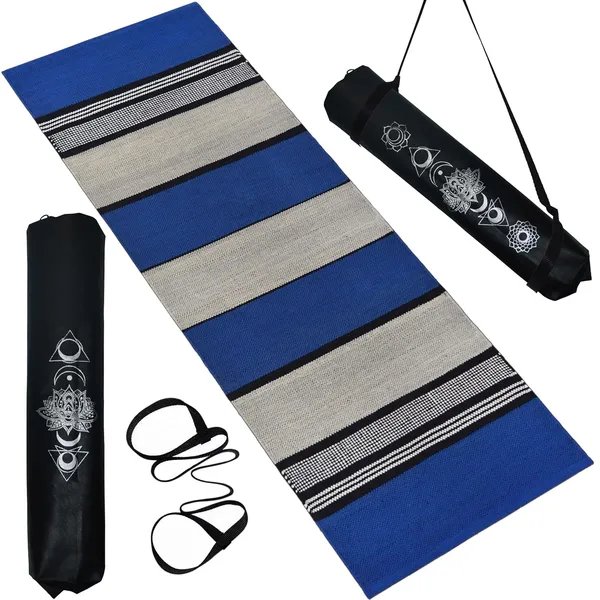 Blue_Handmade_Knitted__Cotton_Yoga_Mat_For_Women_And_Men_With_Carry_Bag_And_Strap_(2.4_X_6.8_Feet)