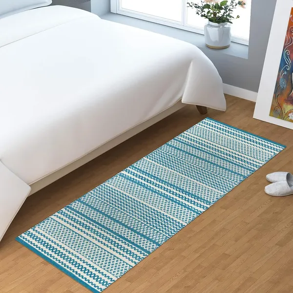 Turquoise_Handmade_Knitted_Thick,_Anti_Skid,_Pure_Cotton_Bedside_Runner_For_Bedroom,_Living_Room,_Kitchen_(50_X_150_Cm)