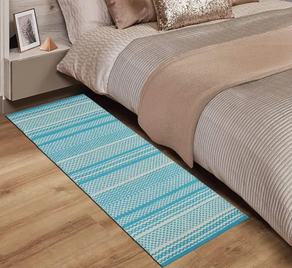 Turquoise_Handmade_Knitted_Cotton_Runner_For_Bedroom,_Kitchen,_Balcony_(45_X_130Cm_|_8_Mm_Thick)